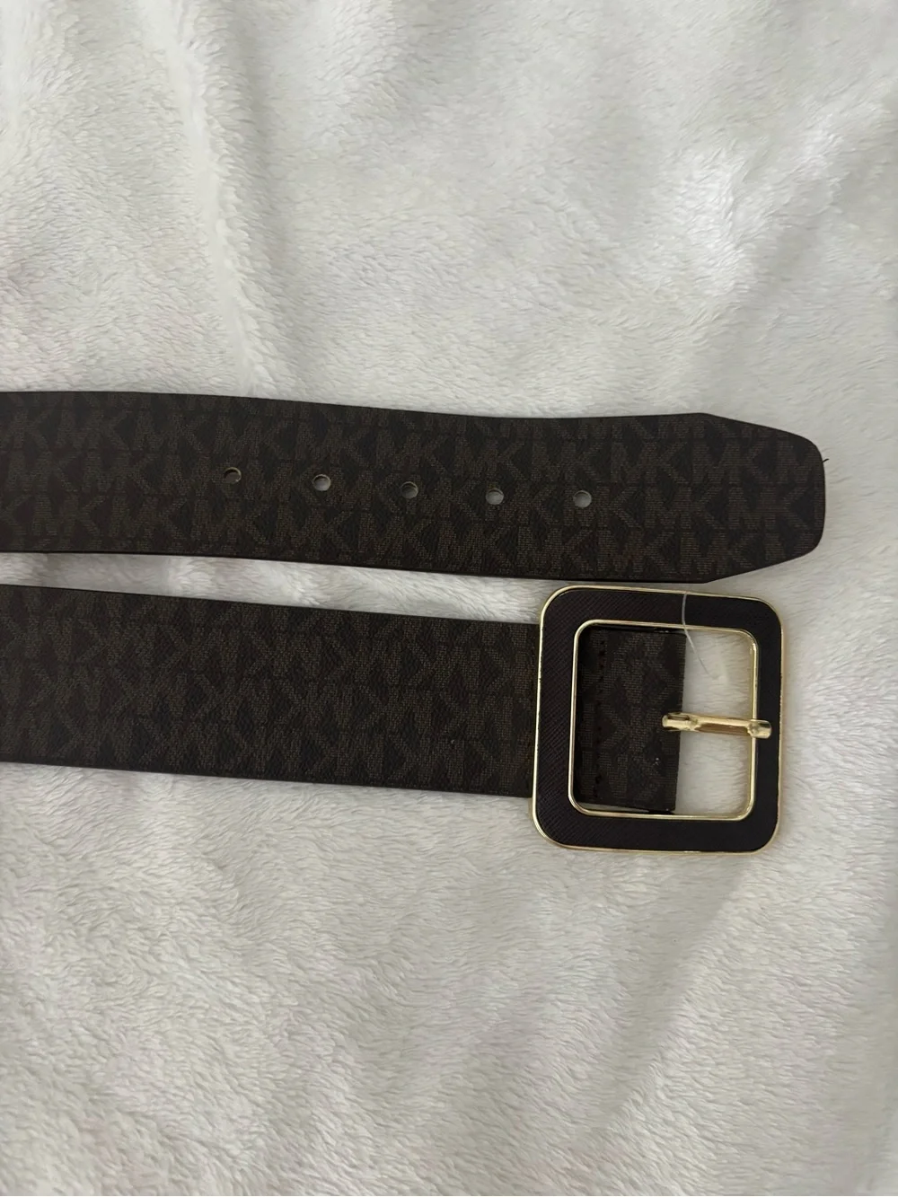 Michael Kors Brown Monogram Belt with Gold-Tone Square Buckle